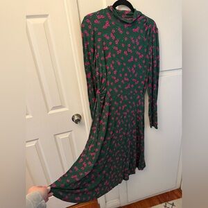 Modcloth Mock Neck Green Floral Dress